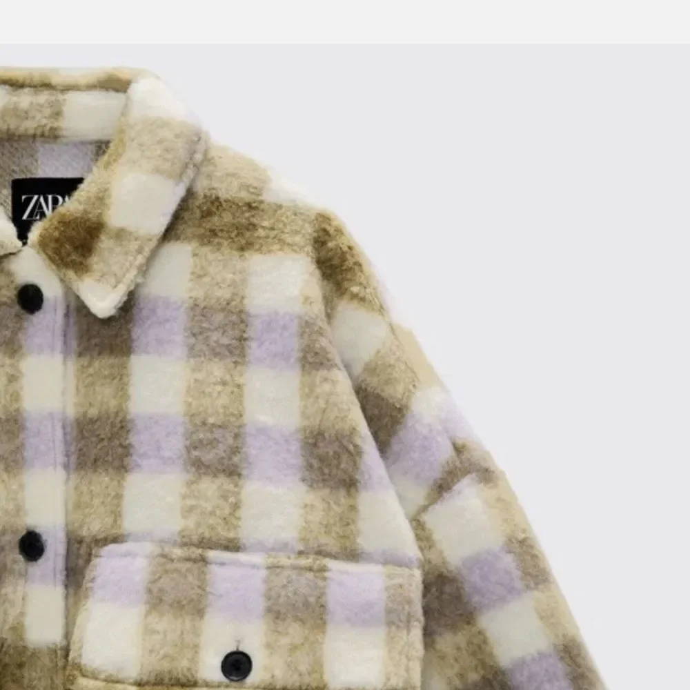 🔥Zara Brown and Cream Plaid Teddy Jacket Sz XS/S